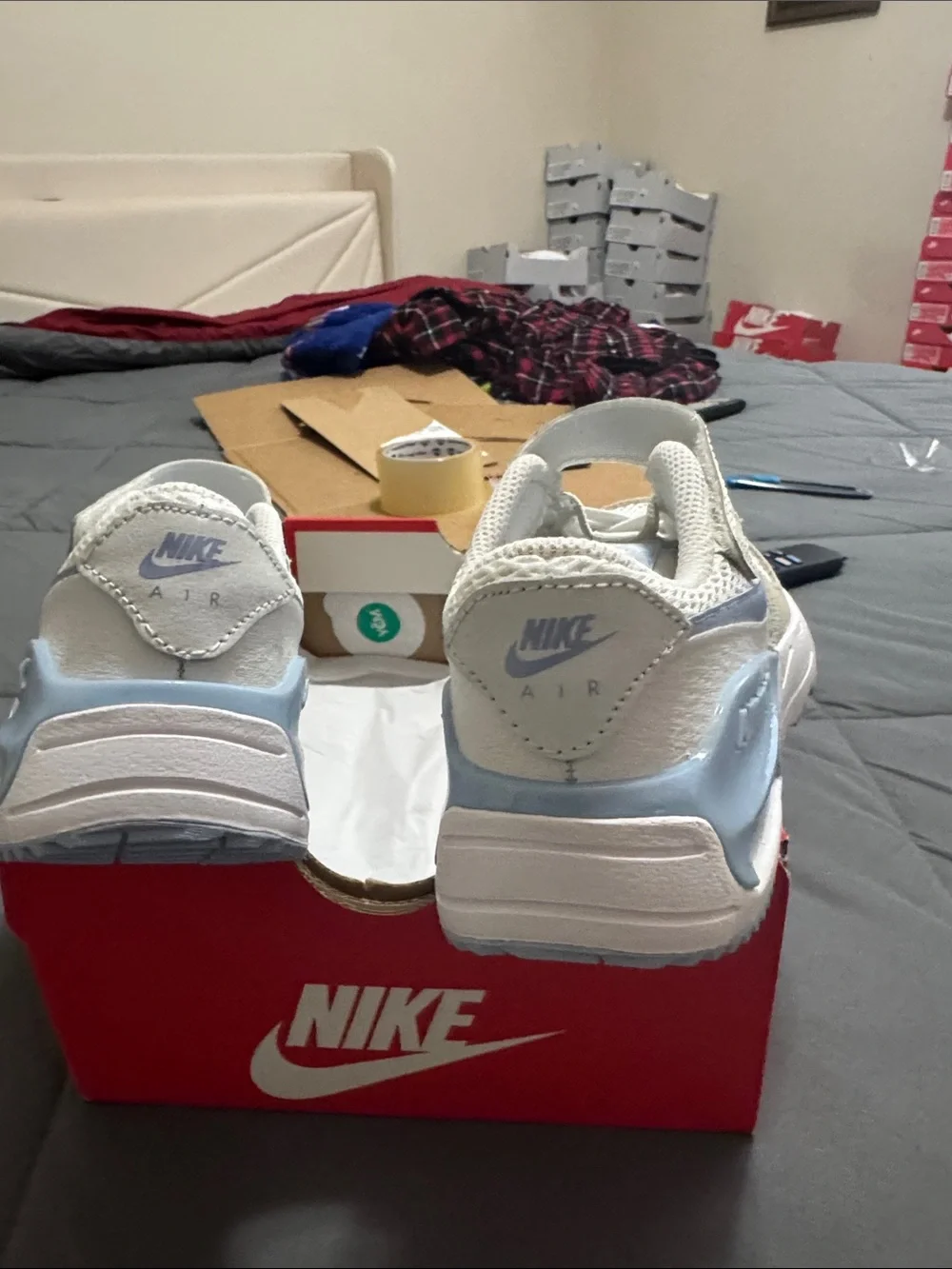 Nike Air Max System Kids White and Light Blue Velcro Athletic Sneakers